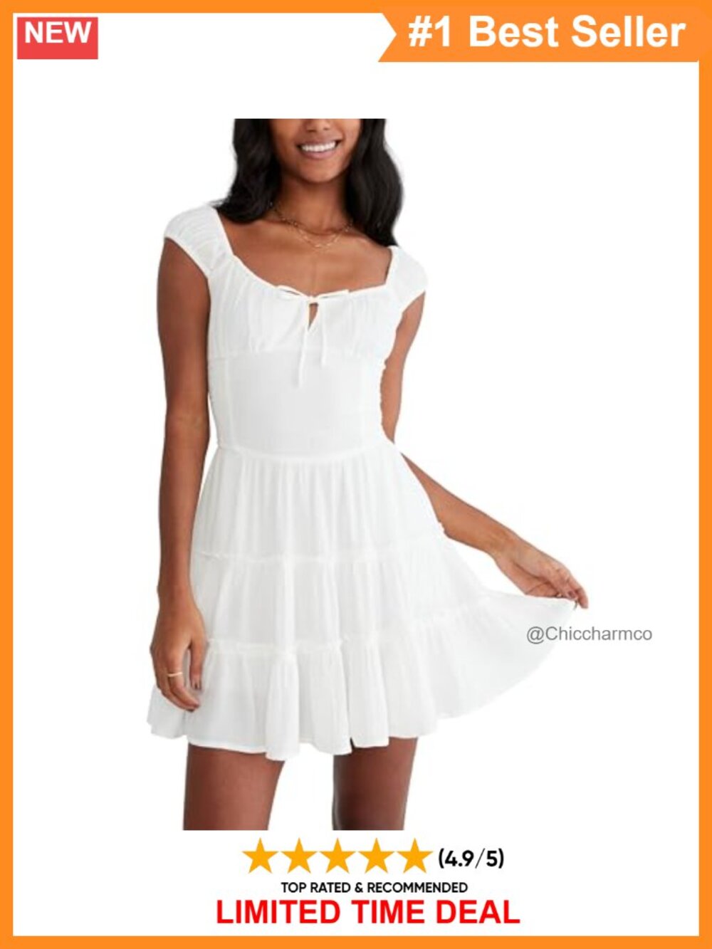 Smocked Waist Cap Sleeve Tiered Mini Dress Pockets Lined Casual